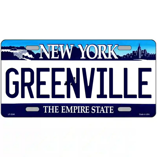 Greenville New York Blue Metal Sign