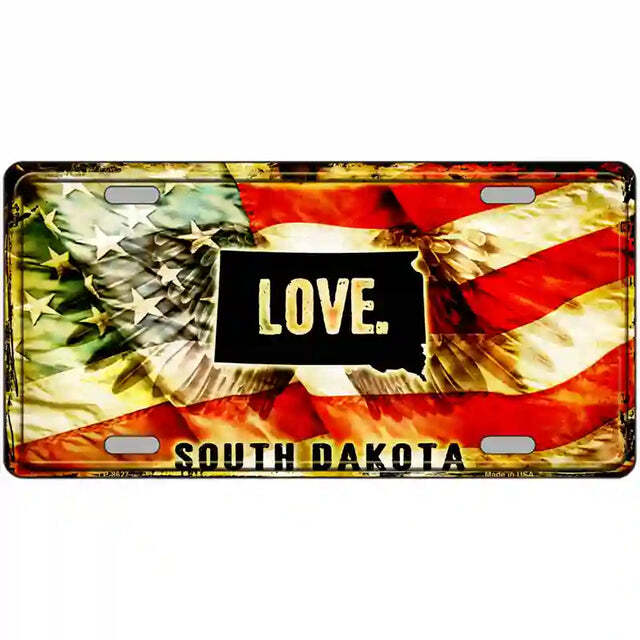 South Dakota Love American Flag Metal Sign