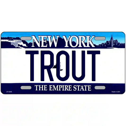 Trout New York Blue Metal Sign