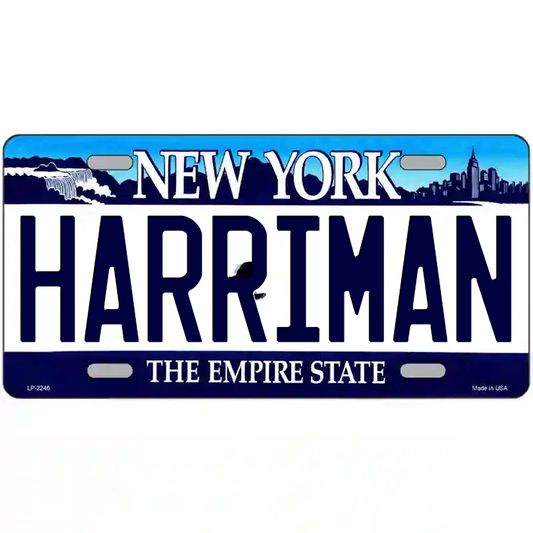 Harriman New York Blue Metal Sign