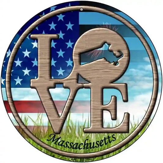 Love Massachusetts 12" Circle Metal Sign