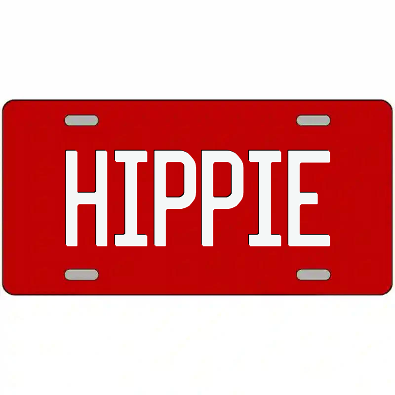 Hippie White on Red Metal Sign