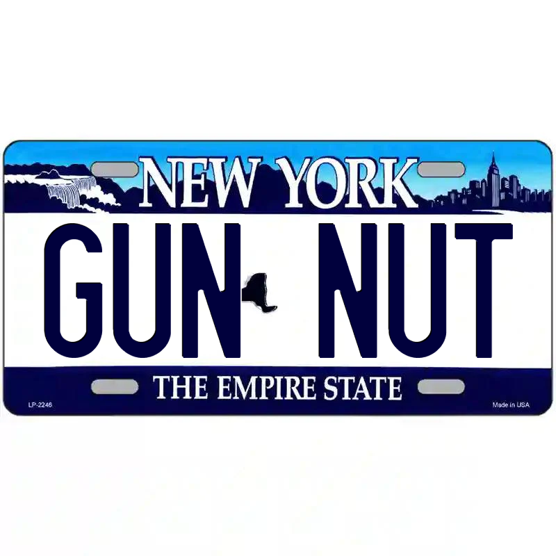 Gun Nut New York Blue Metal Sign