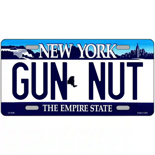 Gun Nut New York Blue Metal Sign