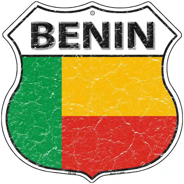 Benin Flag Highway Shield Metal Sign