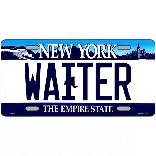 Waiter New York Blue Metal Sign