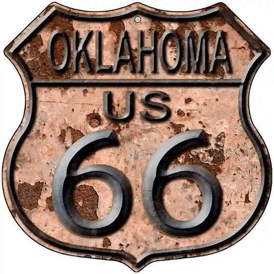 Oklahoma Route 66 Rusty Look Highway Shield Metal Sign
