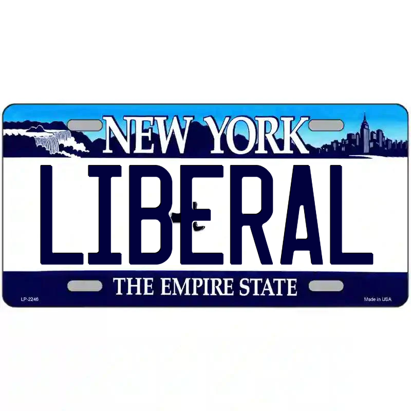 Liberal New York Blue Metal Sign