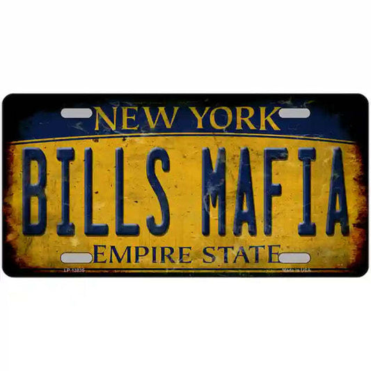 Bills Mafia Rusty Look New York Yellow Metal Sign