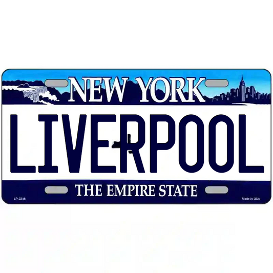 Liverpool New York Blue Metal Sign