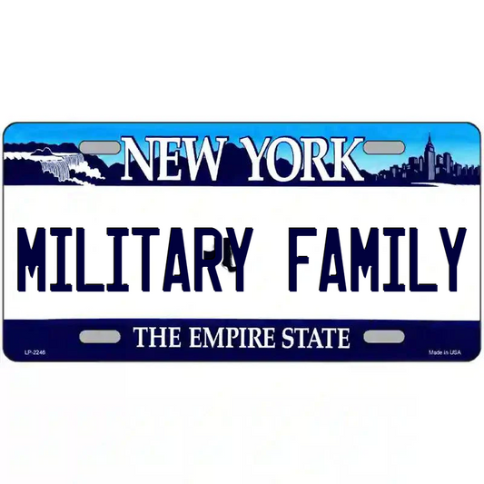 Military Family New York Blue Metal Sign