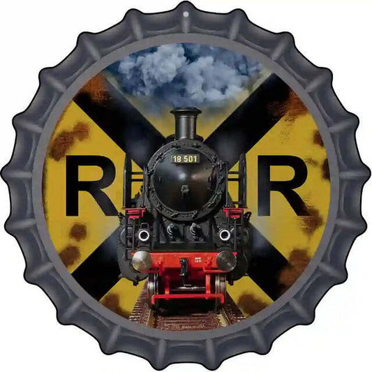 Train Railroad Crossing Bottle Cap Metal Sign