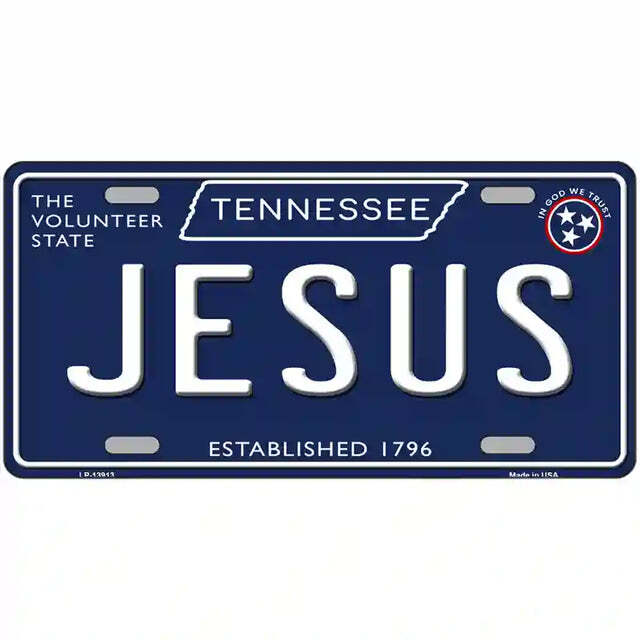 Jesus Tennessee Blue Metal Sign