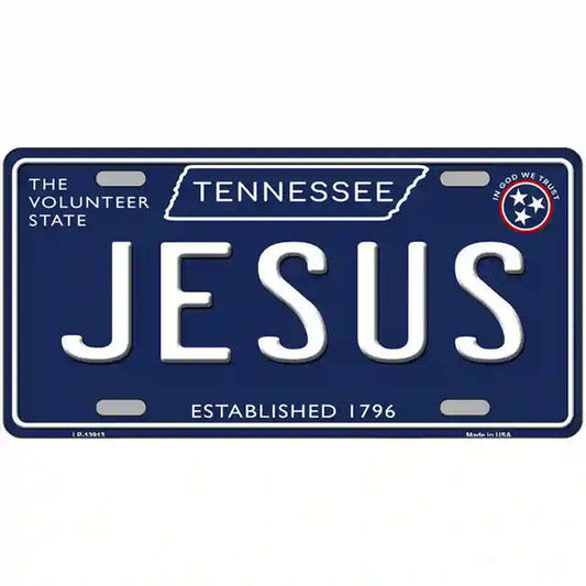 Jesus Tennessee Blue Metal Sign