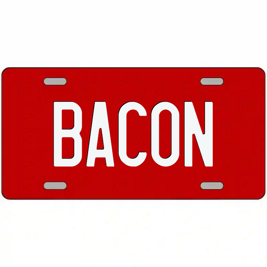 Bacon White on Red Metal Sign
