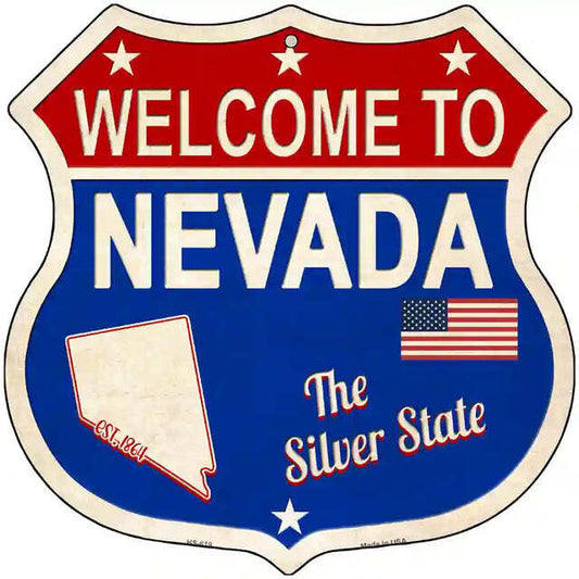 Welcome to Nevada The Silver State Highway Shield Metal Sign