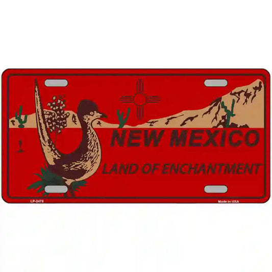 Roadrunnder New Mexico Land of Enchantment Red Metal Sign