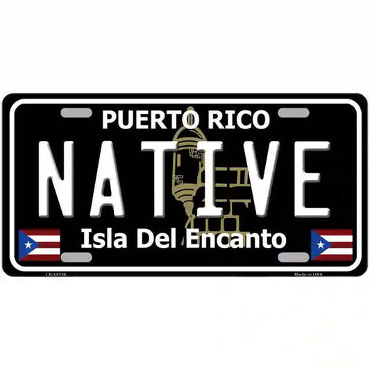 Native Puerto Rico Black Metal Sign