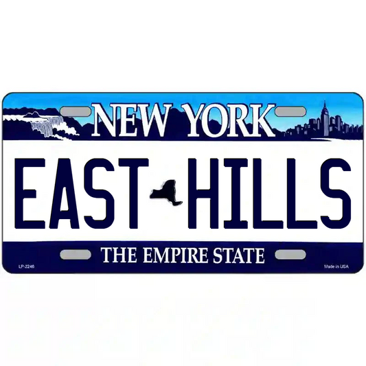 East Hills New York Blue Metal Sign