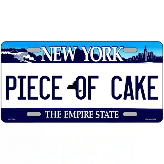 Piece of Cake New York Blue Metal Sign