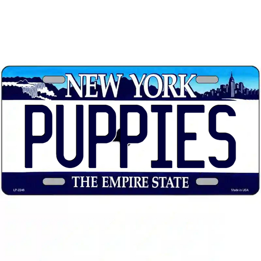 Puppies New York Blue Metal Sign
