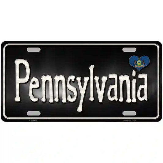 Pennsylvania Script Flag Heart Metal Sign