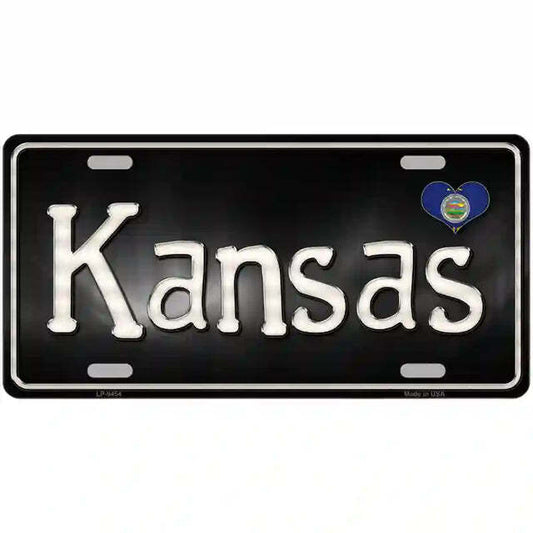 Kansas Script Flag Heart Metal Sign