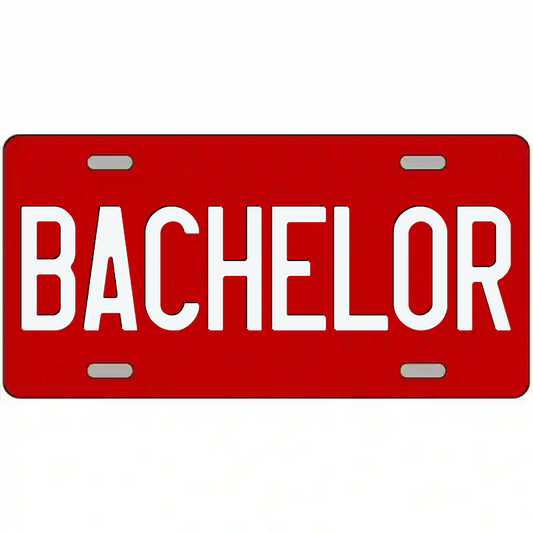 Bachelor White on Red Metal Sign