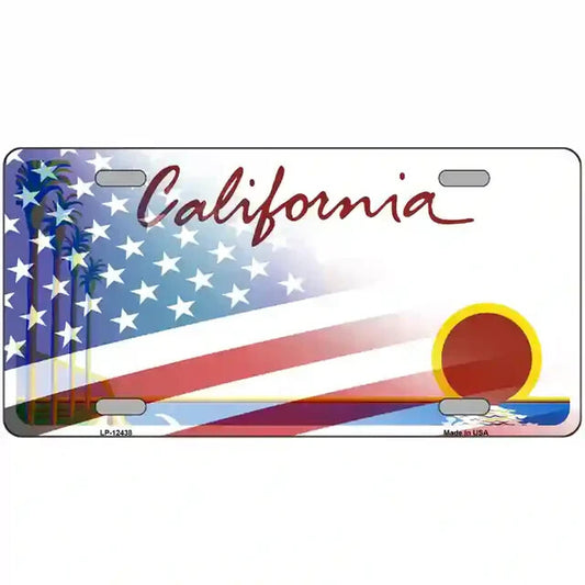 California Sunset American Flags Metal Sign