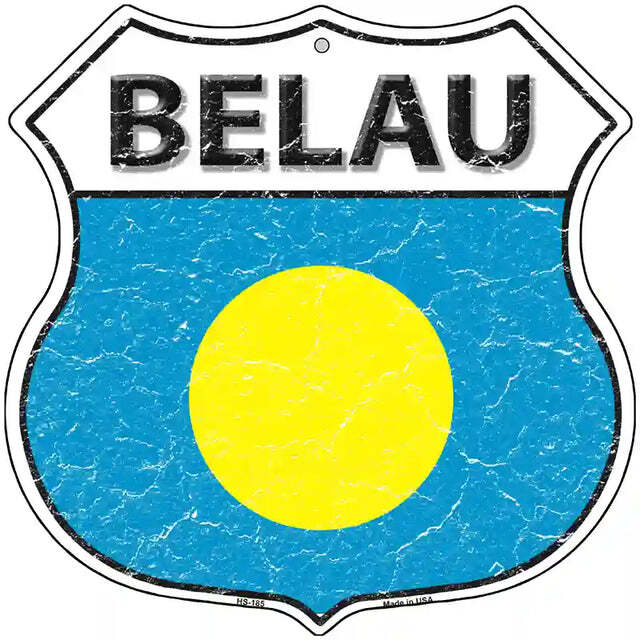 Belau Flag Highway Shield Metal Sign