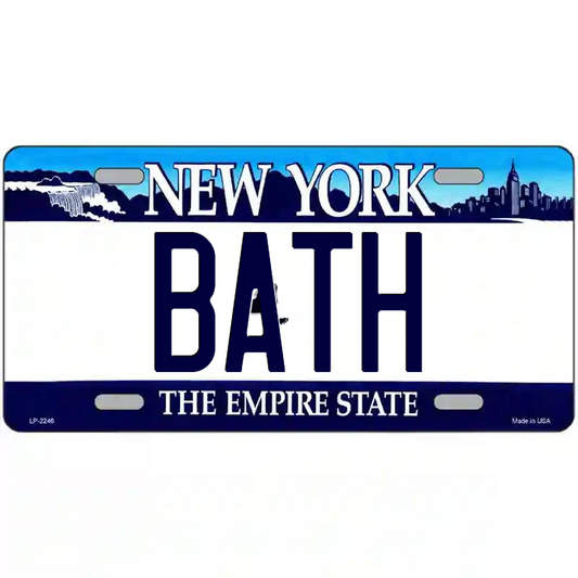 Bath New York Blue Metal Sign