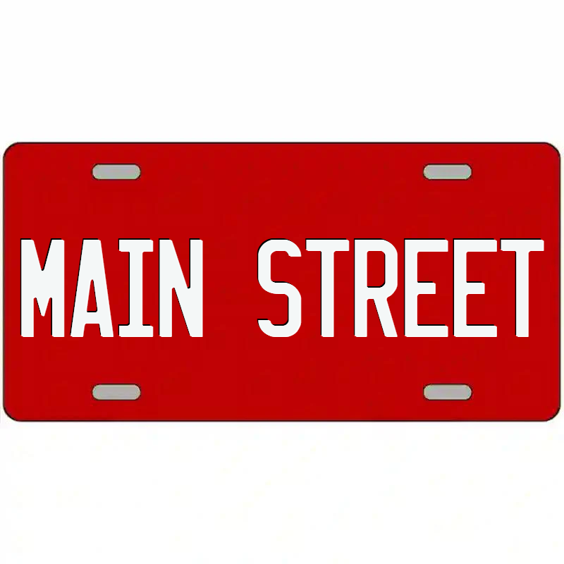 Main Street White on Red Metal Sign