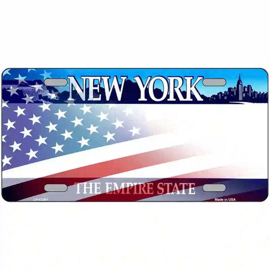 New York with American Flag Metal Sign