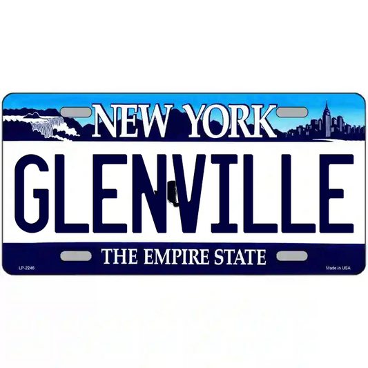 Glenville New York Blue Metal Sign