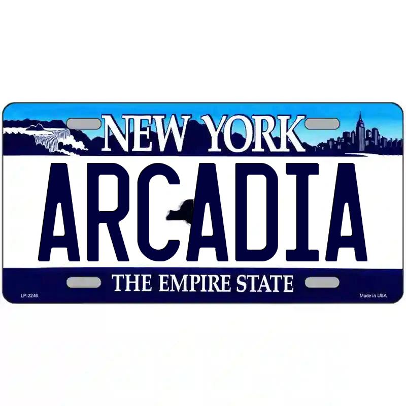 Arcadia New York Blue Metal Sign