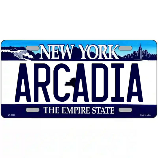 Arcadia New York Blue Metal Sign
