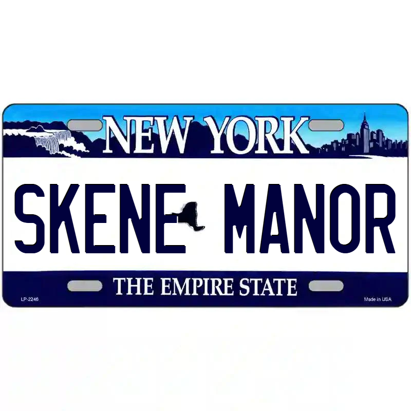 Skene Manor New York Blue Metal Sign