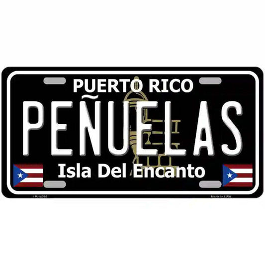 Puenelas Puerto Rico Black Metal Sign