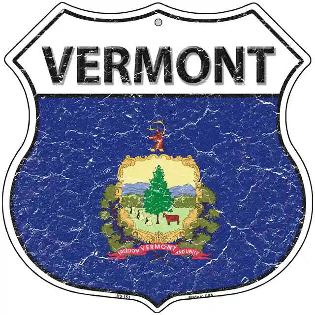 Vermont Flag Highway Shield Metal Sign