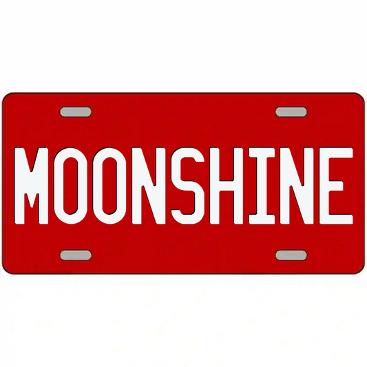 Moonshine White on Red Metal Sign