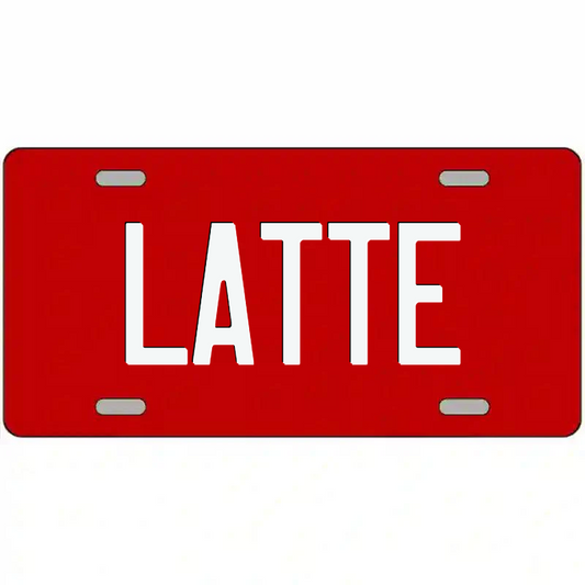 Latte White on Red Metal Sign