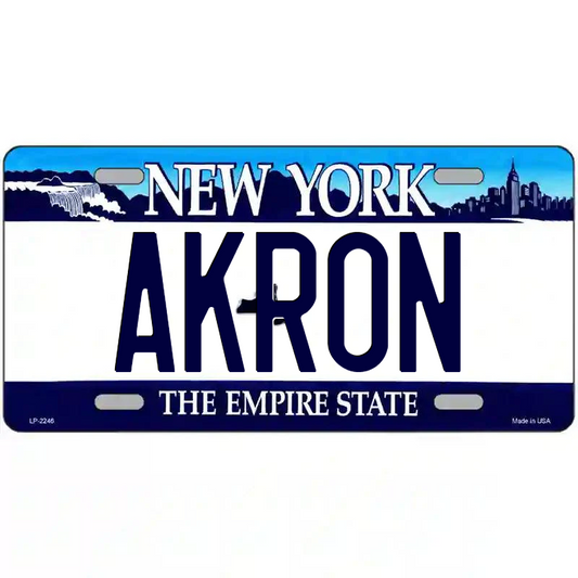Akron New York Blue Metal Sign