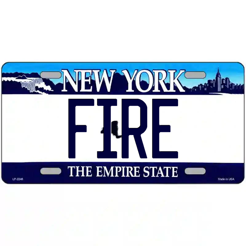 Fire New York Blue Metal Sign
