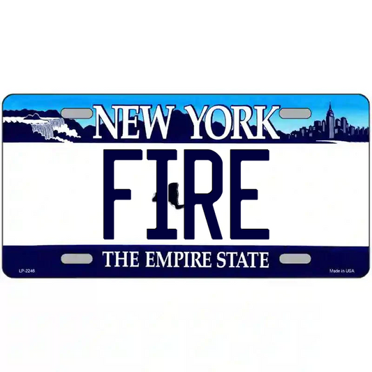 Fire New York Blue Metal Sign