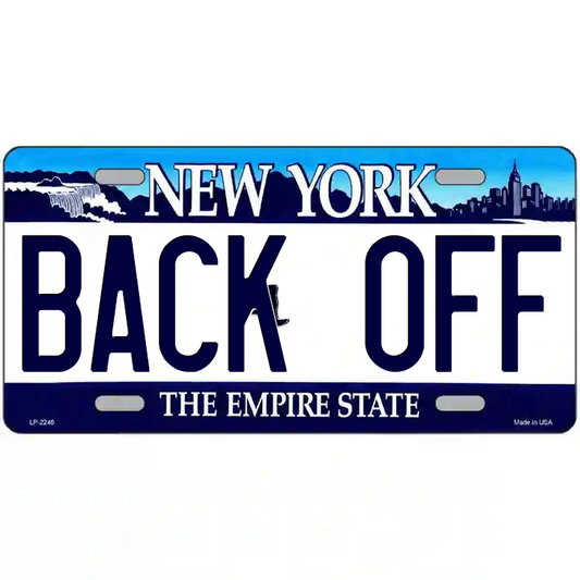 Back Off New York Blue Metal Sign