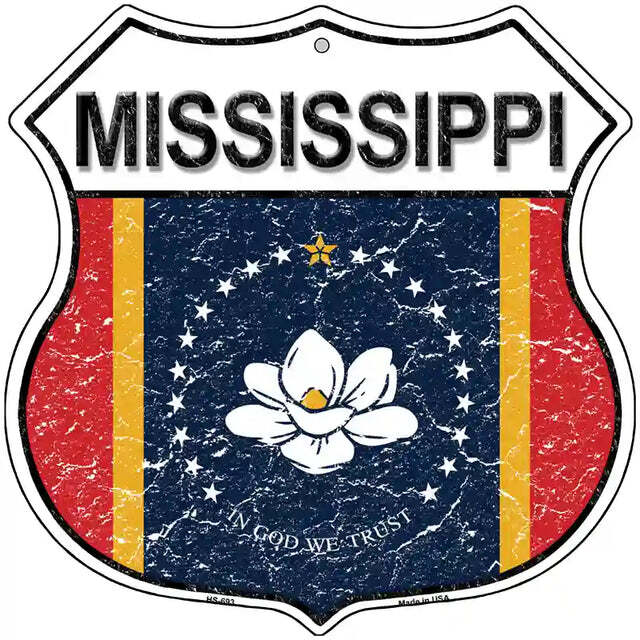 Mississippi Magnolia Flag Highway Shield Metal Sign