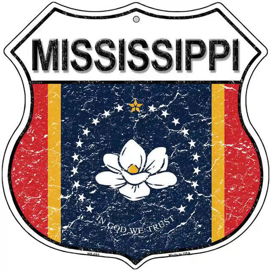 Mississippi Magnolia Flag Highway Shield Metal Sign