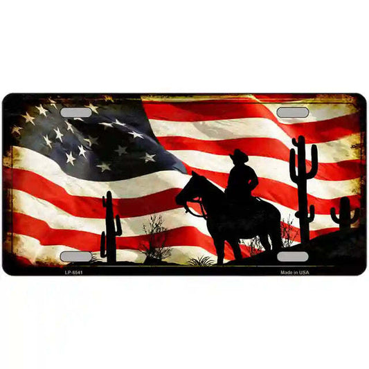 American Flag Cowboy Metal Sign