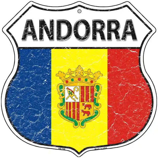 Andorra Flag Highway Shield Metal Sign