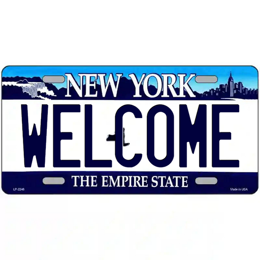Welcome New York Blue Metal Sign